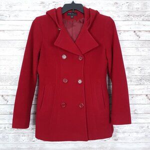 Jason Kole Womens Wool Blend Double Breasted Pea Coat S/M Hooded Red CL